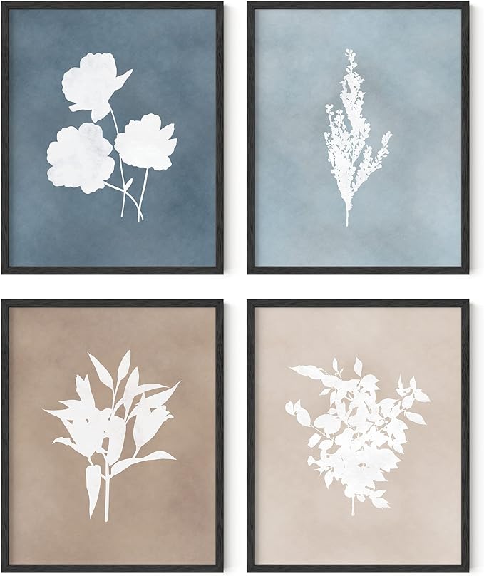 HAUS AND HUES Floral Wall Art - Set of 4 Plant Posters for Wall Vintage Botanical Prints, Flower Pictures for Room Aesthetic, Vintage Art Prints Flower Wall Art (Black Frame, 16x20)