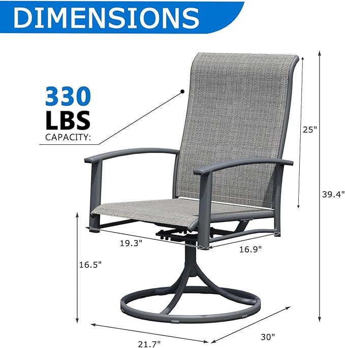 Patio Swivel Chairs Set of 2, All-Weather Metal Outdoor Dining Set with Breathable Mesh Seat, Lightweight Gray Swivel Bistro Chairs for Garden, Deck, Porch - Cool & Comfortable Relaxation