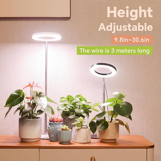 GTRUIIDY Desktop Grow Light, Height Adjustable Grow Lights for Indoor Plants Full Spectrum, 3 Lighting Mode, Halo Grow Light with Timer, Plant Lights for Indoor Growing (Black)