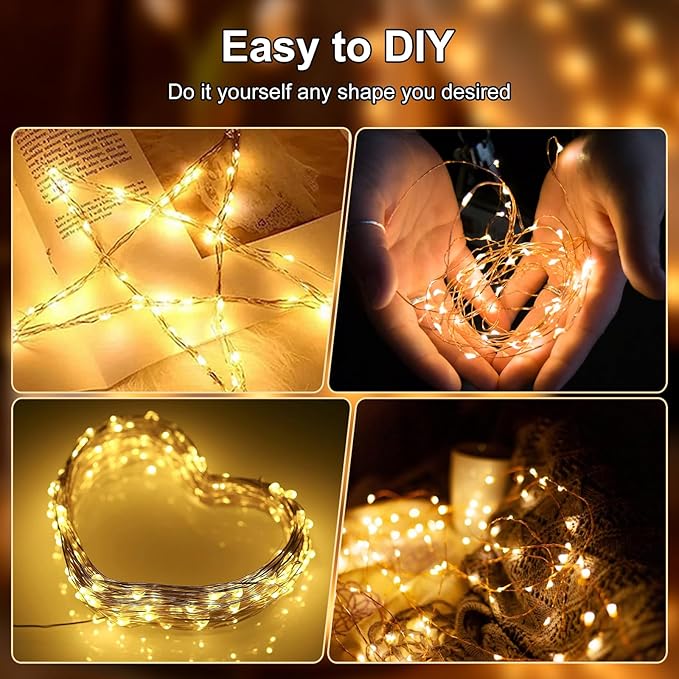 Fairy Lights Battery Operated String Lights 16.4ft 50LED Flashing and Constant Light Waterproof Silver Wire for Christmas DIY Party Wedding Decoration (Warm White, 2 Pack)