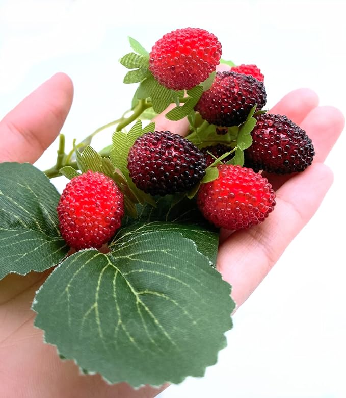 M2cbridge Artificial Raspberry Red Berry Strawberry Faux Fruit BlackBerry Props Table Decoration (Red with Black,8PCS)