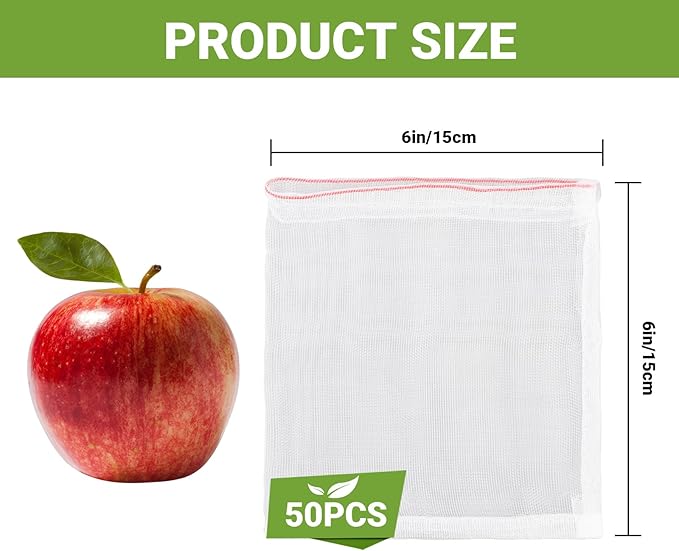 Mesh Fruit Bags, 50pcs 6x6 Inch Netting With Drawstring for Plant Vegetables, Garden Protection Against Bird Insects Mosquito Pest Bug