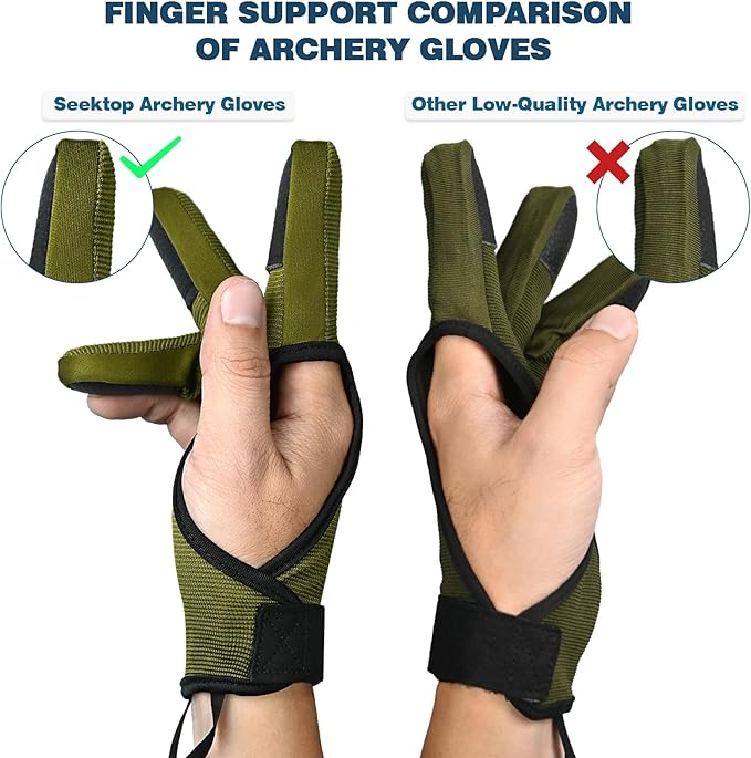 Seektop Archery Gloves Shooting Hunting Leather Three Finger Protector for Youth Adult Beginner