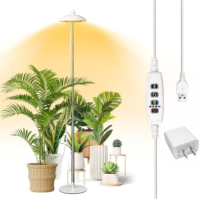 Qtittu LED Floor Grow Lights for Indoor Plants, Corner Stand Full Spectrum Plant Growing Lamp, 10 Dimmable Levels Auto 3/6/9/12H Timer Grow Light, Height Adjustable for Large Tall Plants (Have Base)