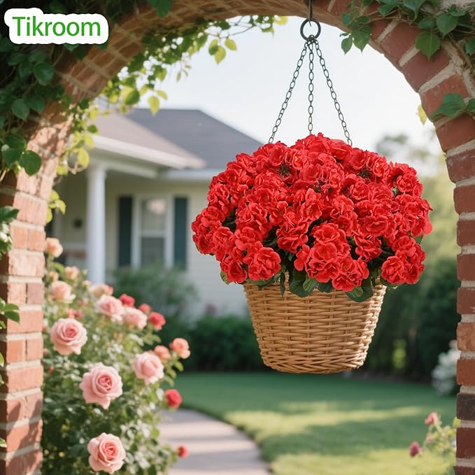 Tikroom 3 Pcs Artificial Geranium Flowers for Outdoors Fake Silk Faux Geranium Plant UV Resistant Fake Flowers for Outdoor Planters Garden Windowsill Balcony Courtyard Yard Porch Home Decor