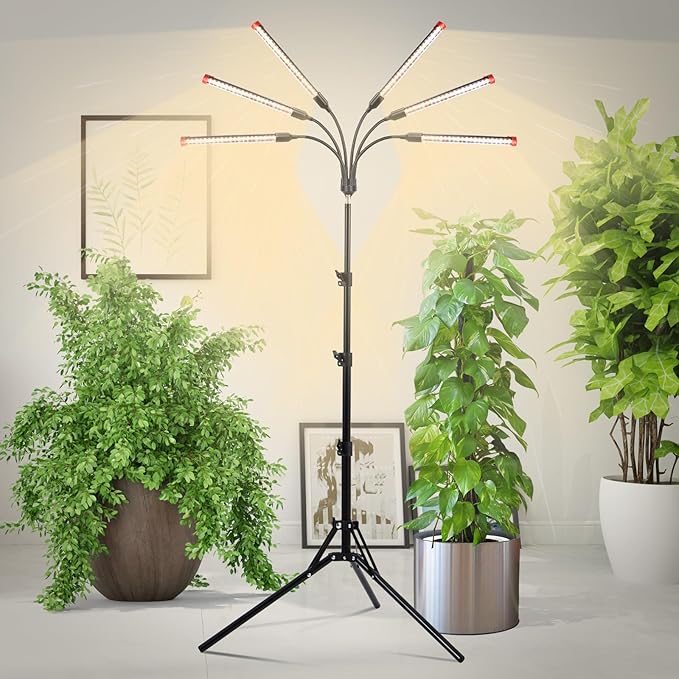 Orchbloom 6-Head Grow Light with Stand and Timer, 54 Watt Power Home Plug LED Grow Lights for Indoor Plants for Tall Houseplants, Bonsai Tree, Seed Starting, 24"-64" Adjustable Height