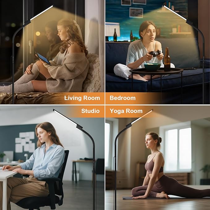 Sozapooty Happy Lamp,10000 Lux Sun Light, Floor Daylight Lamp with Remote & Touch Control & Adjustable Gooseneck for Reading/Office/Home (Black)