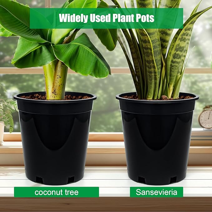 RooTrimmer 1.5 Gallon Plastic Nursery Pots, 7.5 Inch Round Plant Pots with Drainage Holes, 15 Pack Flower Pots for Outdoor Indoor Plants, Flowers, Gardening Gifts for Women, Black