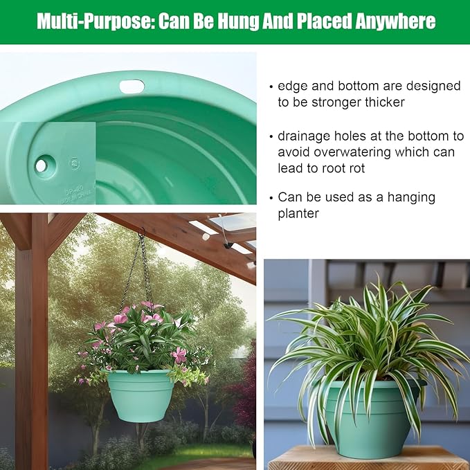 RooTrimmer Plant Pots Set of 5,10" Outside Diameter Flower Pots, 6.4" Depth Plant Planters with Drainage Hole, Durable Garden Pots Perfect for Indoor & Outdoor Plant Planting,Decor(Blue)