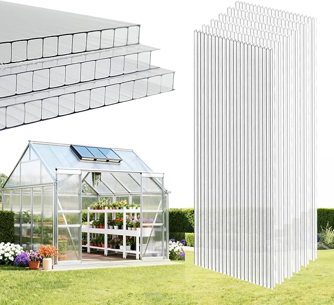 6 Pcs Polycarbonate Greenhouse Panels, 6'FT x 2'FT x 0.24" in Twin-Wall Polycarbonate Sheet, All-Season UV Protected Plastic Roof Sheeting for Greenhouse Covering/Outdoor Garden