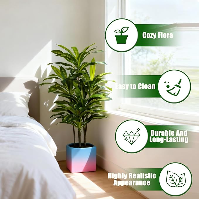 Dracaena Artificial Plant Indoor 4FT - Tall Faux Floor Plant in Pot - Large Tropical Fake Tree with Lifelike Leaves - Artificial Dracaena Tree for Home Office Living Room Decor