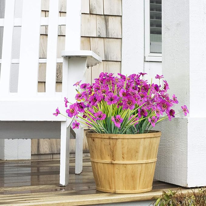 JEMONG 12 Bundles Artificial Flowers Outdoor UV Resistant Fake Flowers No Fade Plastic Plants Garden Porch Window Box Decorating (Purple)