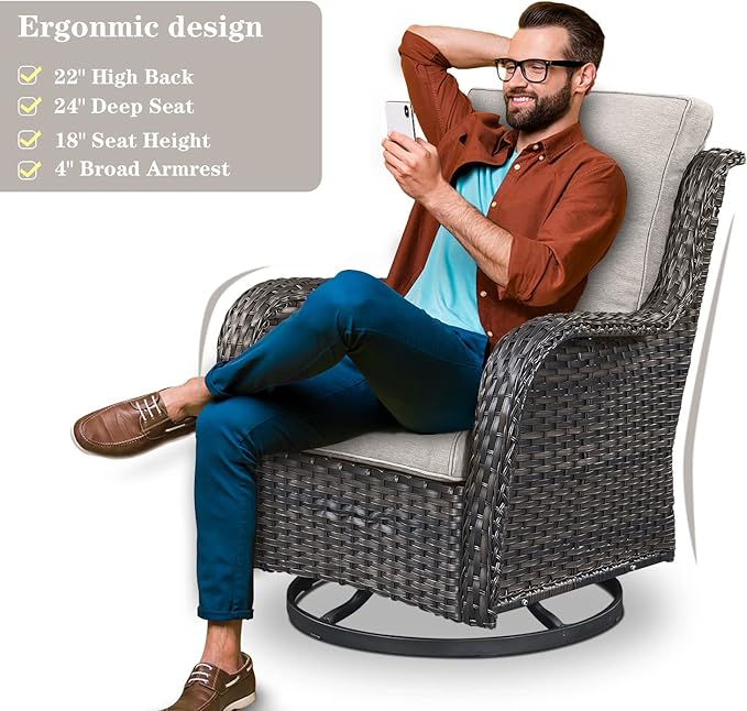 Belord Outdoor Furniture Wicker Conversation Sets - 7 Piece Patio Rattan Furniture Sets with Swivel Rocker Chairs Outdoor Sofa for Porch Deck Backyard Brown/Beige
