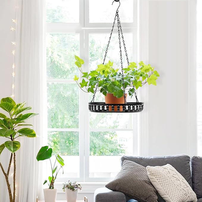 PIKAMAO Metal Plant Hanger Indoor Outdoor, Plant Hanger for Indoor Outdoor Plants, Flower Pot Hanging Plant Holder, Hanging Plant Shelf, Black, 1pcs