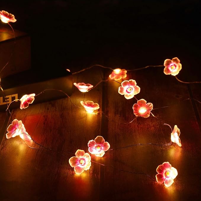Mudder 2 Pieces Cherry Blossom Lights LED Flower String Light Blossom Decor Battery Wire Fairy LED Garland for Birthday Wedding Bedroom Party Decoration(16.4 ft,Cherry)