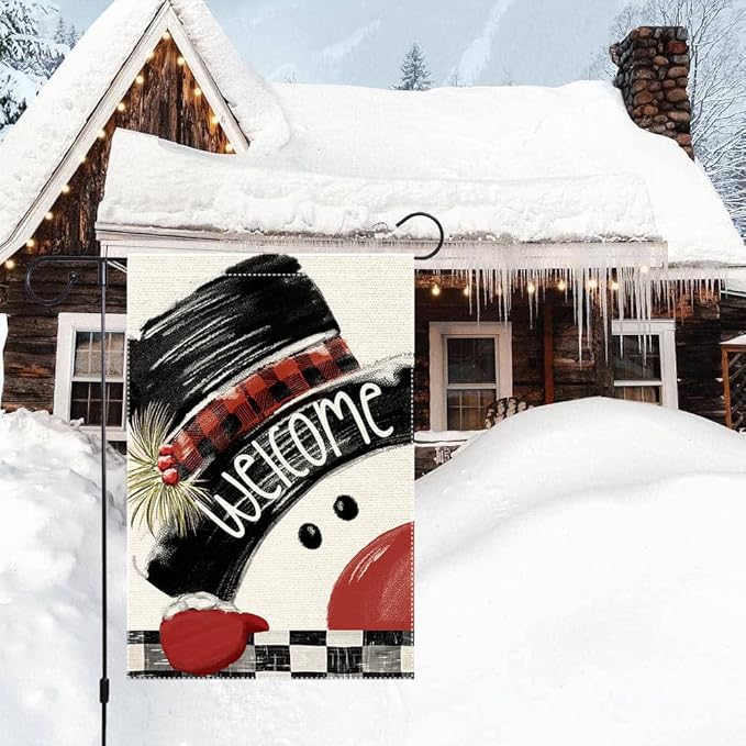 Snowman Cardinal Hello Winter Garden Flag 12x18 Inch Double Sided, Winter Holiday Yard Outdoor Flag