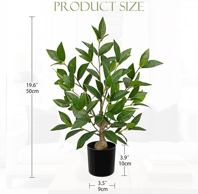 Briful Fake Plants 19.6'' Tall Artificial Plants Indoor Decor, Faux Bay Laurel Plants in Black Pot, Floor Plant Houseplant for Home Farmhouse Outdoor Patio Porch Decorations