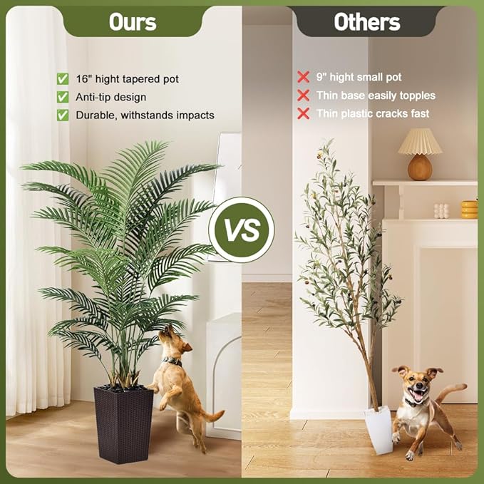 VeriNatural 6FT Artificial Palm Tree - Tall Fake Tree with Brown Taper Planter & Pebbles, UV Resistant for Indoor & Outdoor Decor - Large Potted Faux Plant for Living Room, Office, Home Decor,VN130