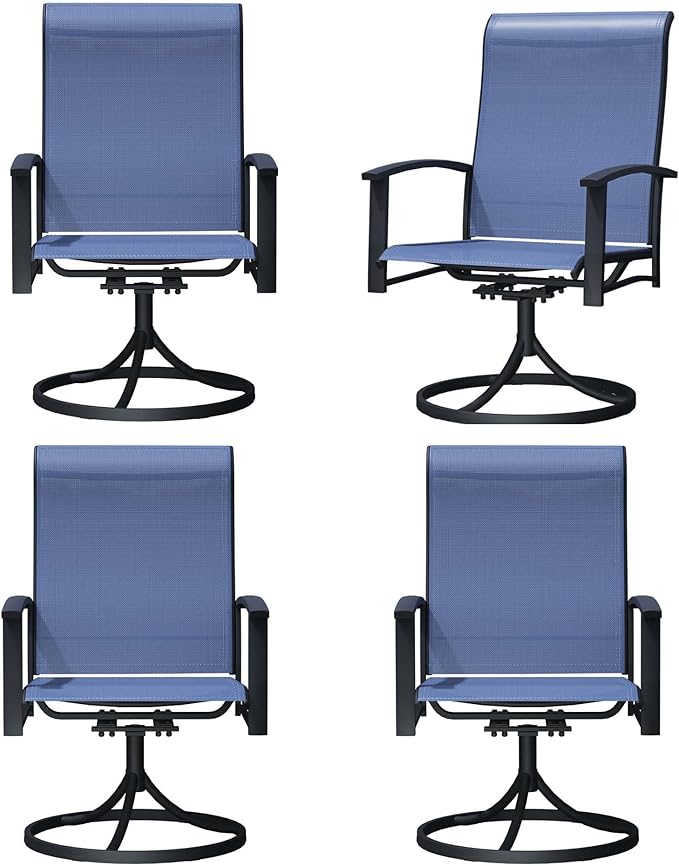 Patio Swivel Chairs Set of 4, All-Weather Metal Outdoor Dining Set with Breathable Mesh Seat, Lightweight Blue Swivel Bistro Chairs for Garden, Deck, Porch - Cool & Comfortable Relaxation