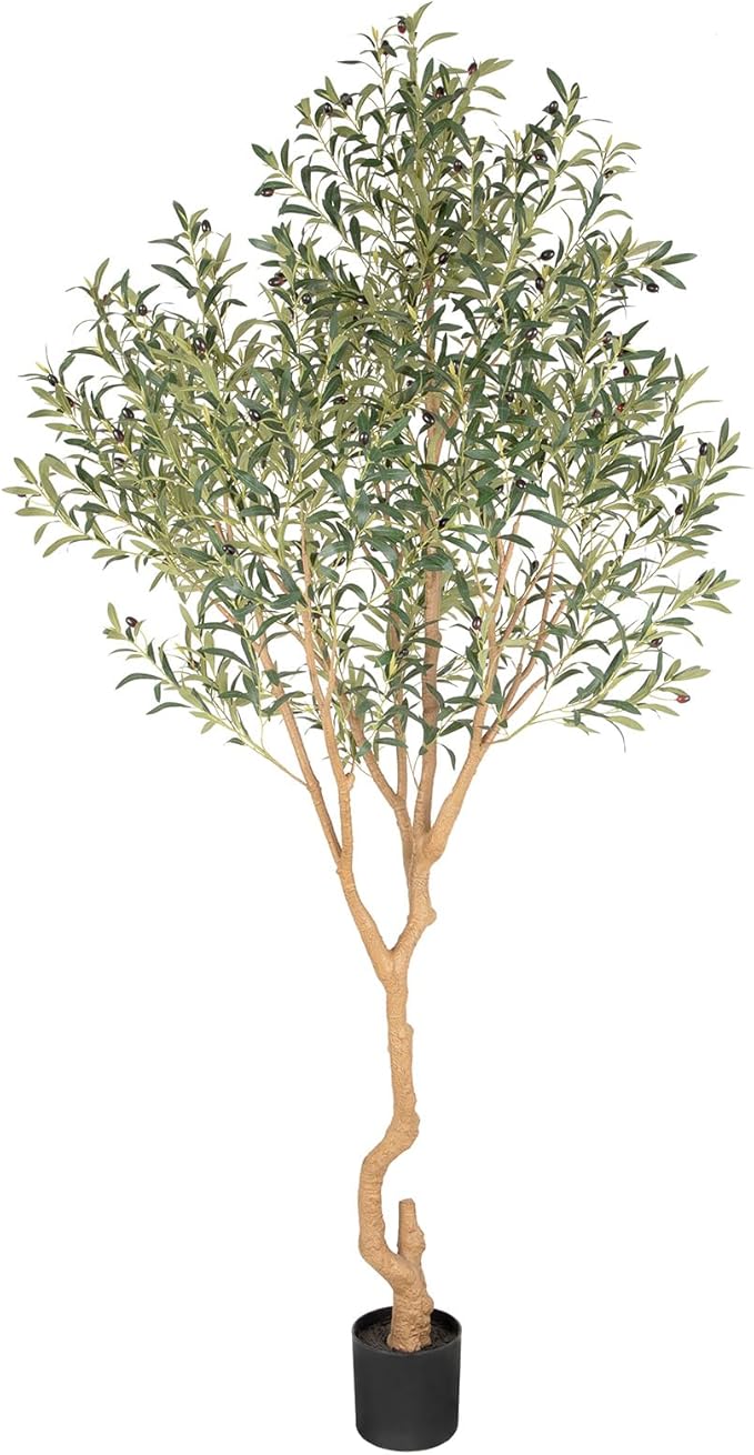 Nafresh Tall Faux Olive Tree，8ft（96in） Realistic Potted Silk Artificial Olive Tree， Fake Olive Trees Indoor with Green Leaves and Big Fruits for Home Office Living Room Stairs Patio Decor.