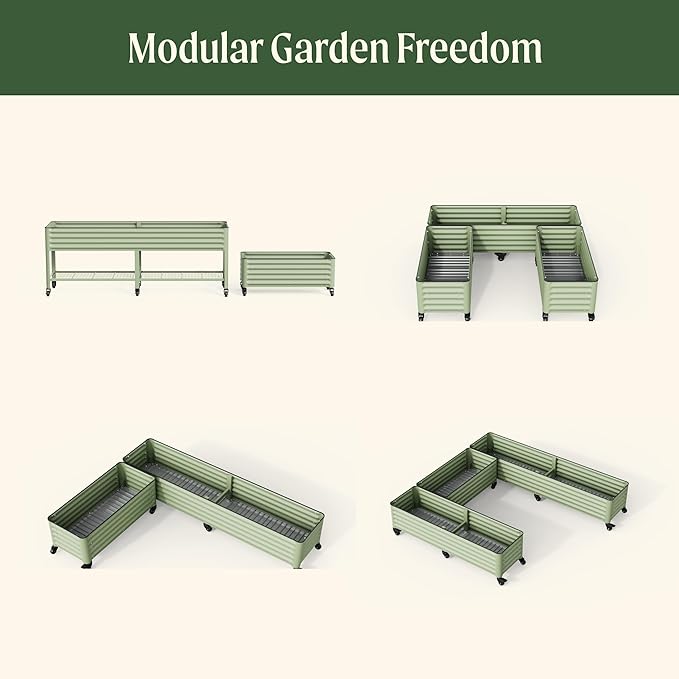 Vego garden Classic Rolling Citrus Tree Planter– 1.75' Mobile Metal Raised Garden Bed for Patio, Deck, Balcony – Deep Planting Space, Durable & Easy to Move (Pearl White, 1.75'X1.75')
