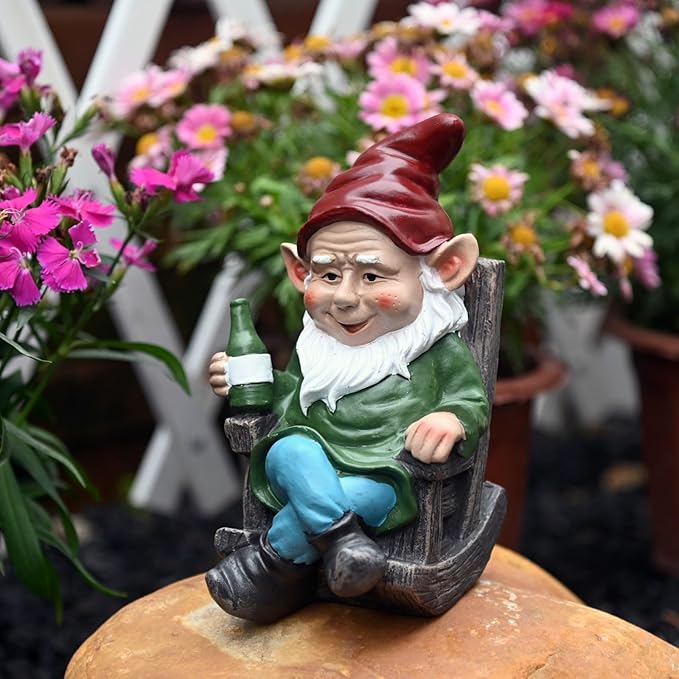 OwMell Gnome Statue for Garden, Funny Gnomes Figurine Ornament for Outdoor Yard Lawn Patio Decor 7" - Drinking Wine
