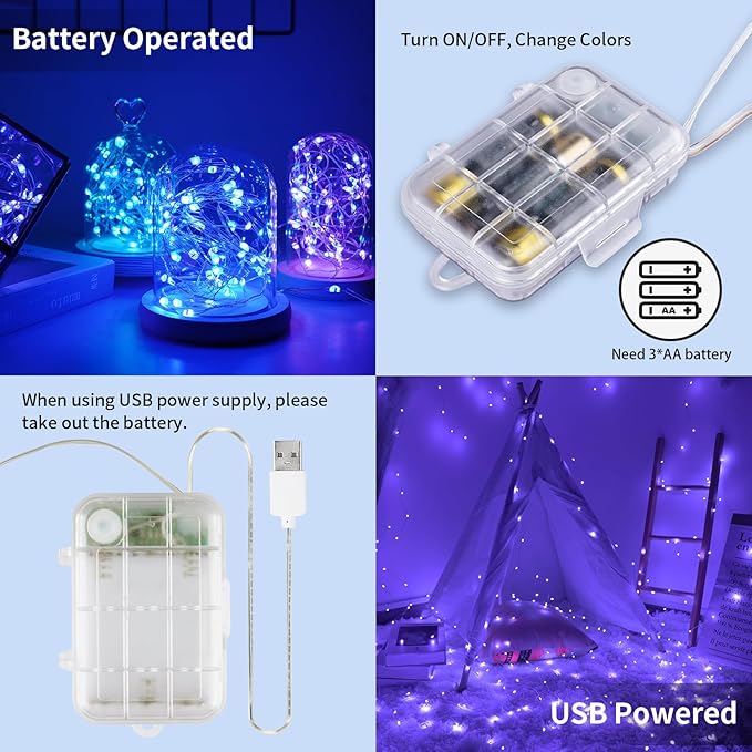 33ft 100LED Fairy Lights Battery Operated, 2 Pack 16.5ft 16 Color Changing String Lights with Remote Timer, RGB Waterproof Twinkle Lights for Indoor Outdoor Room Garden Yard Decor