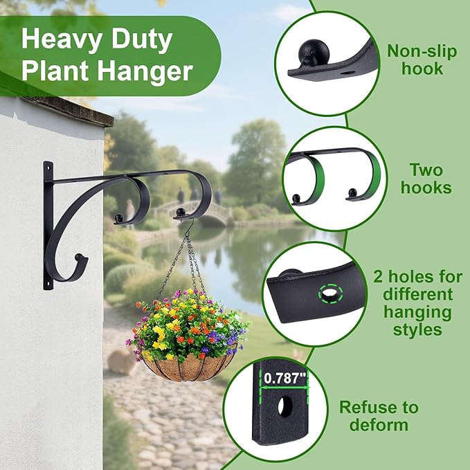 gajavo Plant Hangers Outdoor Indoor, 10 Inch Hanging Plant Brackets 2/4 Pack, Decorative Iron Plant Hooks for Hanging Plants, Bird Feeders, Wind Chimes, Flower Baskets (2Pack)