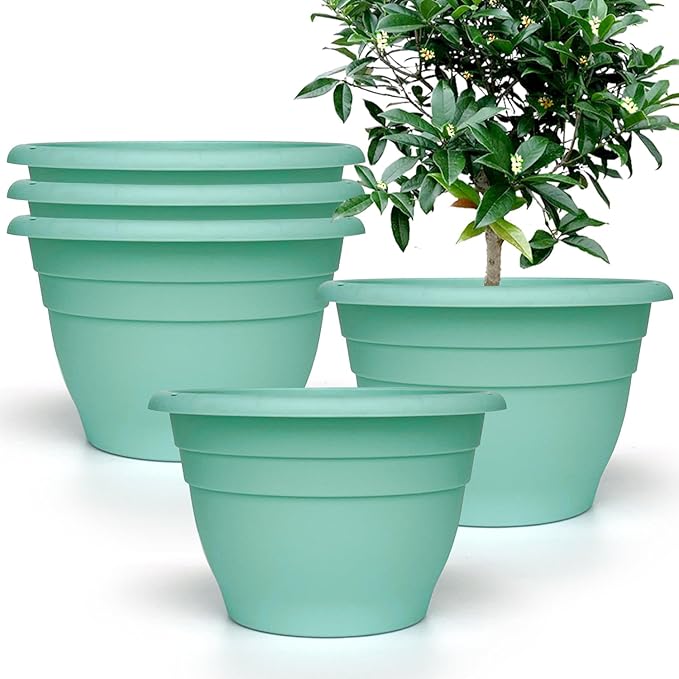 RooTrimmer Plant Pots Set of 5,10" Outside Diameter Flower Pots, 6.4" Depth Plant Planters with Drainage Hole, Durable Garden Pots Perfect for Indoor & Outdoor Plant Planting,Decor(Blue)