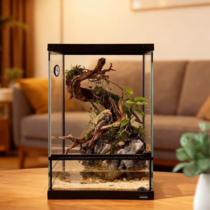 waazoorep 11 Gallon Tall Reptile Glass Tank 12"x12"x18" with Drainage Hole - Pre-Assembled Vertical Reptile Cage Enclosure for Arboreal Geckos,Chameleon,Lizard,Tree Frog and Snake