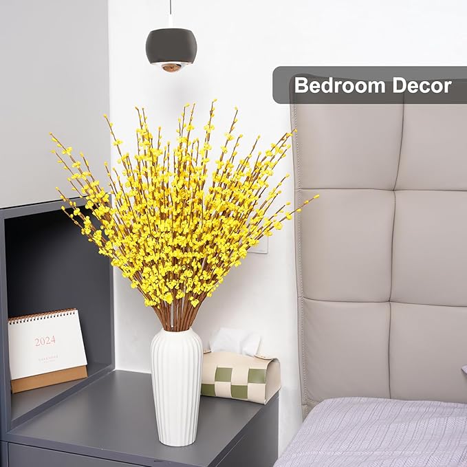 10 Pcs 29.5" Long Jasmine Artificial Flowers Yellow Fake Flowers Dried Fall Stems for Home Office DIY Floral Art Plant Wedding Fall Stems for Vases Party