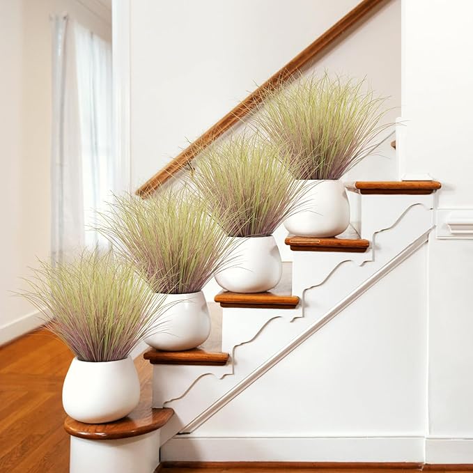 LUZOGA 48Pcs Artificial Grass Plants, Faux Shrubs Wheat Grass, Artificial Tall Grass Fake Plants for Outdoor Decor,Artificial Greenery Stems Weed for Room Indoor Home Decor（Light Purple）