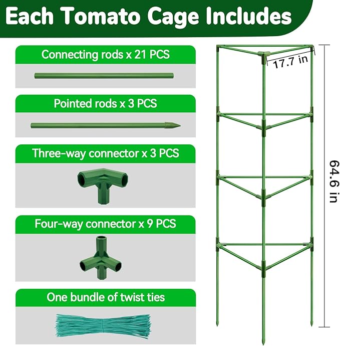 [Upgraded] ZeeDix 65 Inch Tall Tomato Cages for Garden, 4 Pack Large Plant Trellis Support Stakes for Climbing Plants, Heavy Duty Adjustable Tomatoes Cage for Pots, Raised Garden Bed Outdoor Supplies