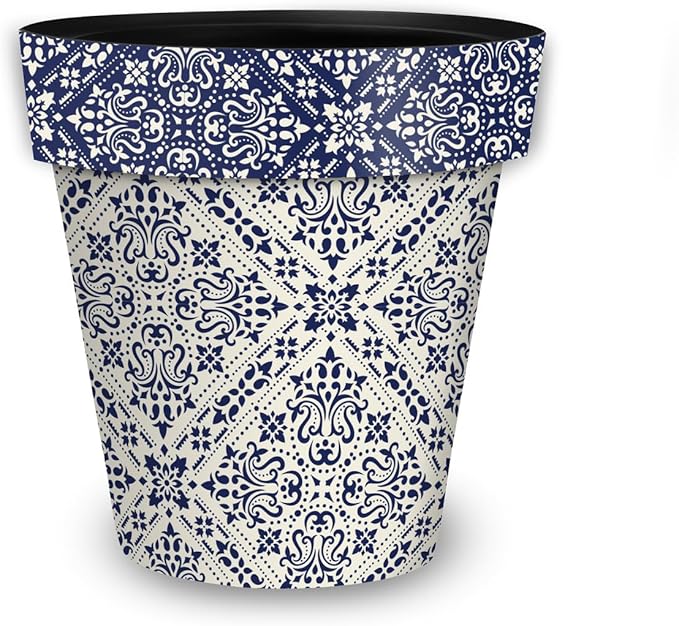 Briarwood Lane Navy and Tan Damask Medium Planter