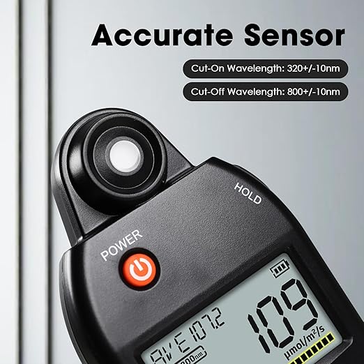 3-in-1 PAR Meter 320-800nm PPFD Tester Meter Measures PPFD/UVA/IR Light Intensity, Quantum PAR Meter for LED Grow Lights, Spectroradiometer RGB Meter 5000μmolm/s with Data Records, Hold/MAX/MIN/AVG