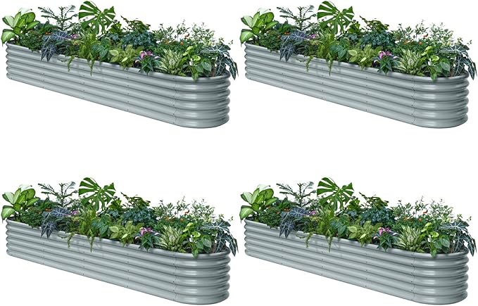 4-Pack Galvanized Raised Garden Bed 10x2x1.5 | 8x4x1.5 ft, 18" Tall Metal Planter Boxes Outdoor for Herb Vegetable, Modular Raised Flower Bed for Gardening with Zn-Al-Mg Coated - Brooklyn Grey