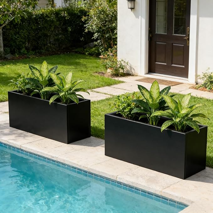 GZGNEEVL Metal Rectangular Planter Black Galvanized Steel Rectangle Planter Box 36" L x 15" W x 15" H Large Planter for Outdoor Indoor Plants Porch Patio Backyard
