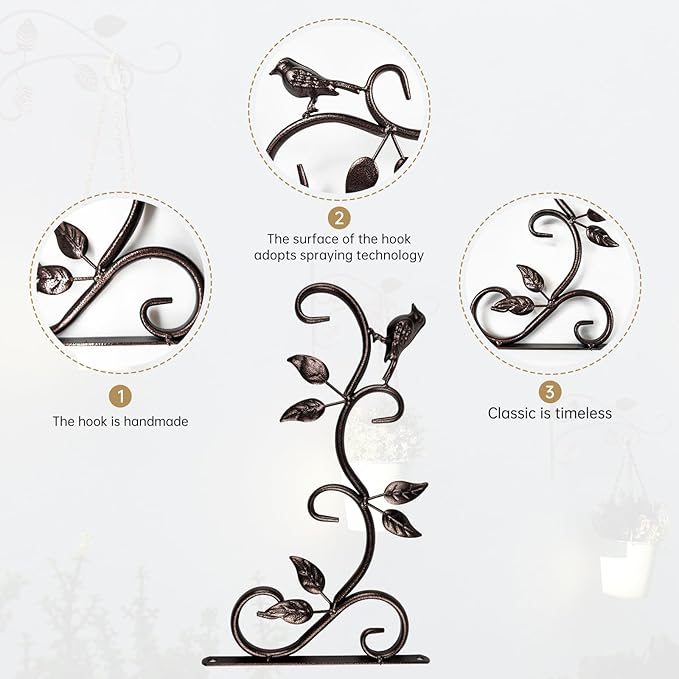 B BRIDGE ABROAD Hangers Outdoor Metal Hanging Plant Bracket Bird Feeder Plant Hooks for Hanging Flower Basket, Wind Chimes, Solar Lanterns, Three Colors.2 Pack Metal Iron Hook. (Bronze Red)