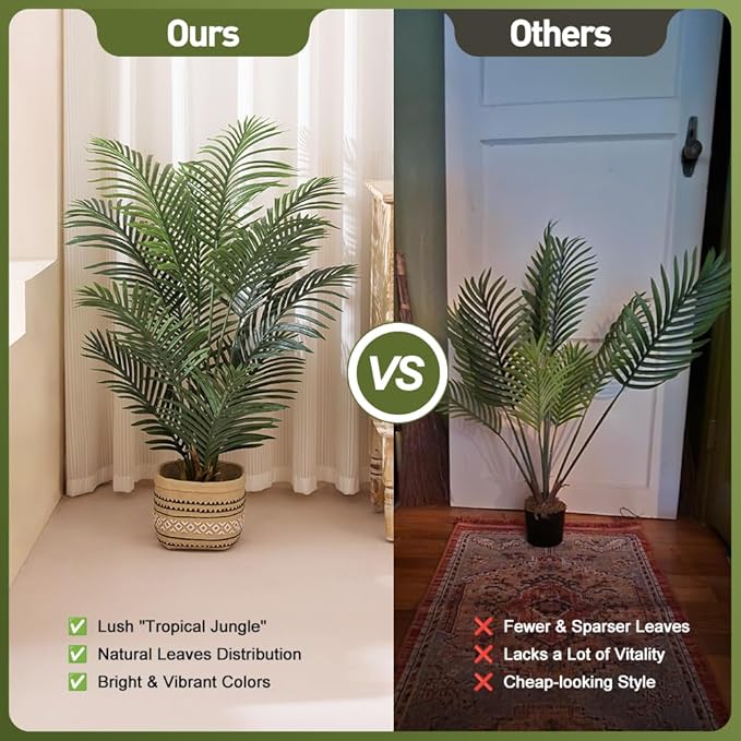 VeriNatural Artificial Palm Tree 4FT Tall Palm Trees UV Resistant Fake Plant Large Potted Faux Tropical Areca Palm Floor Plants for Indoor Outdoor Home Living Room Porch Patio Decor 2 Pack, VN125