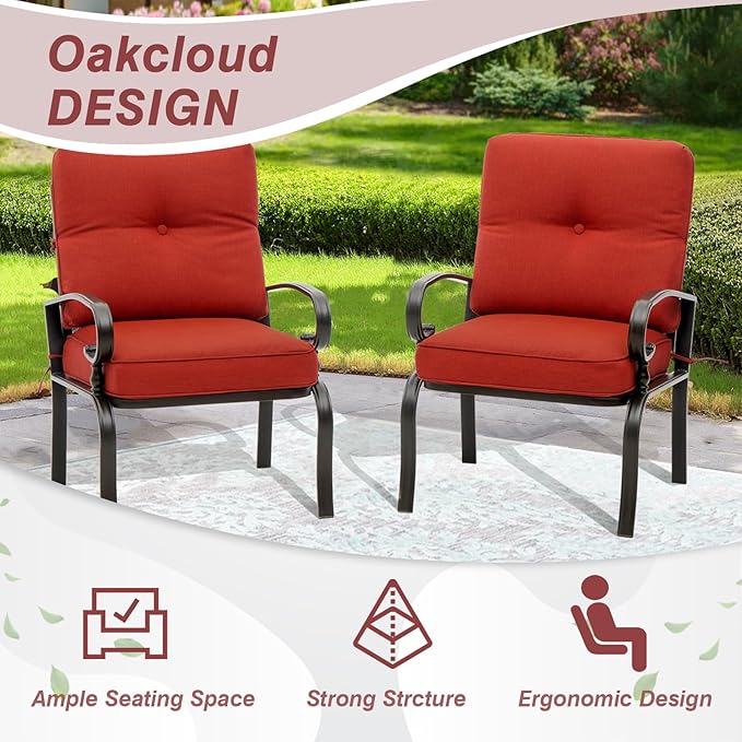 2 Piece Outdoor Furniture Patio Bistro Chairs Metal Dining Furniture Set, All-Weather Garden Seating Chair (Red)