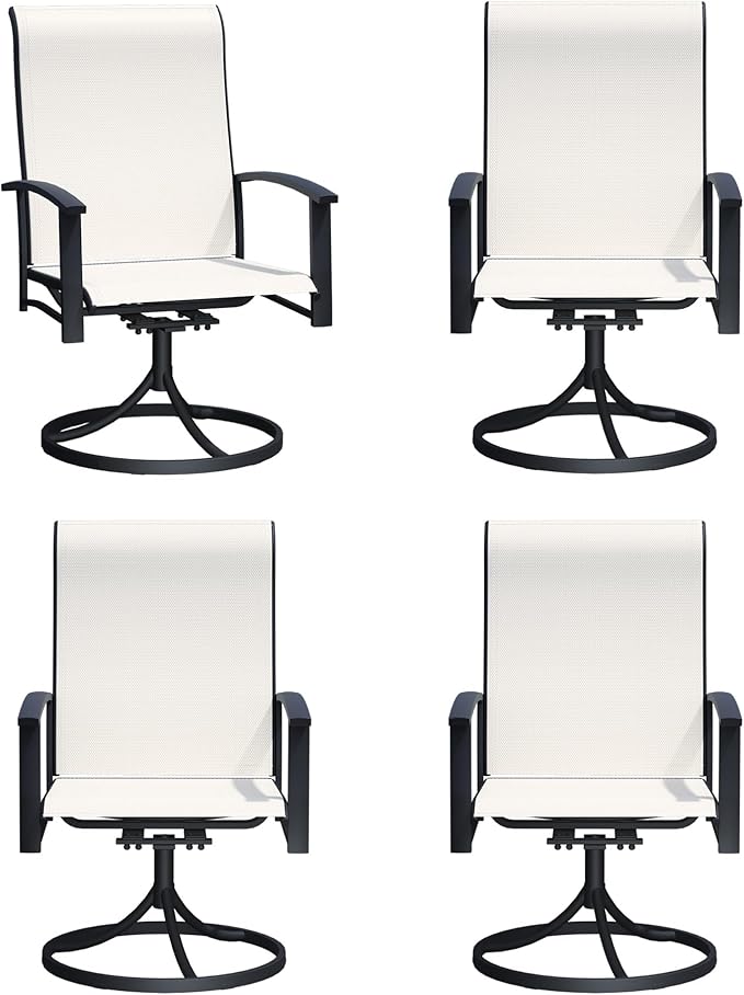 Outdoor Swivel Dining Chair Set of 4, All Weather Patio Dining Chair with Textilene High Back and Metal Frame for Backyard, Lawn Garde and Deck, Oyster Beige