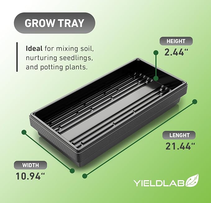 Yield Lab 10x20 Inch Black Plastic 10 Pack Plant Propagation Tray – Growing Trays for Garden, Planting, Seedling, Soil & Hydroponic Horticulture - Microgreen Trays Grow Plants - No Drain Holes