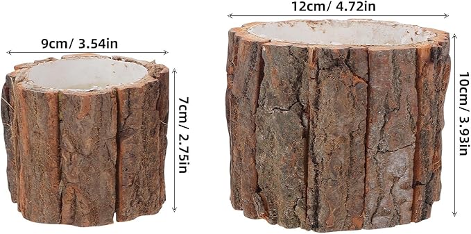 ARTIBETTER Bark Planter Pot 2pcs Wood Bark Flower Pot Natural Log Succulent Planter Rustic Tree Stump Farmhouse Flower Bucket Plant Container Holder for Home Art Decor