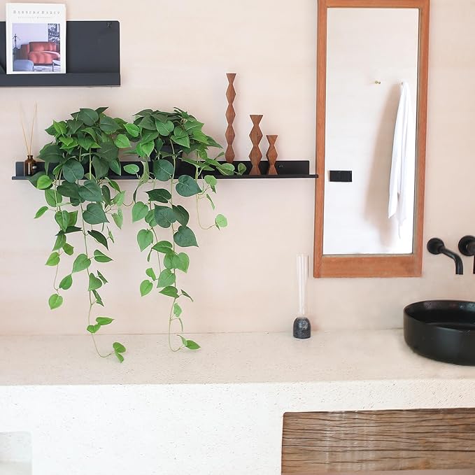 alyptus Fake Pothos Hanging Plants – 33" Set of 2 Faux Ivy Vines with Pots, Realistic Silk Devil’s Ivy for Indoor Décor, Low Maintenance Artificial Greenery for Home Bathroom or Office - Green