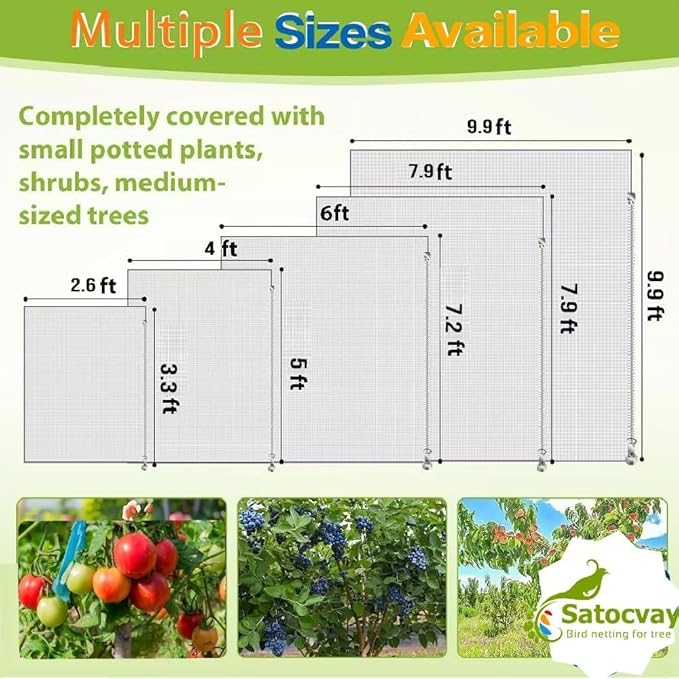Fruit Tree Netting (6 Pack 2.6x3.3 FT)- Easy Install Plant Protection Cover, Reusable Garden Mesh Bag for Blueberry Bushes/Tomato - Block Birds/Insect/Squirrels