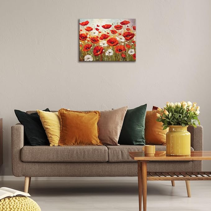 FUNHUA Flower Wall Art Red Floral Canvas Wall Art Flower Pictures Wall Decor Colorful Flower Canvas Painting Modern Artwork for Living room Bedroom Bathroom 12"x16" Framed