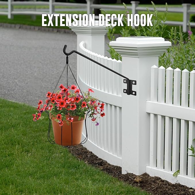 JiaheRuitai Deck Hook Rail Wall Mounted, Extension Reach Wall Bracket,Hook for Hanging Plants, Wind Chimes,Bird Feeders,Outdoor Lights (1)