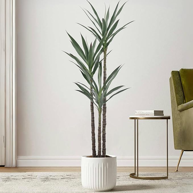 Artificial Tree 5.3ft Faux Agave Plant with 45 Leaves and 3 Realistic Trunks,Fake Floor Potted Artificial Tall Plants for Home Office Garden Decor Indoor (5.3Feet,1Pack)