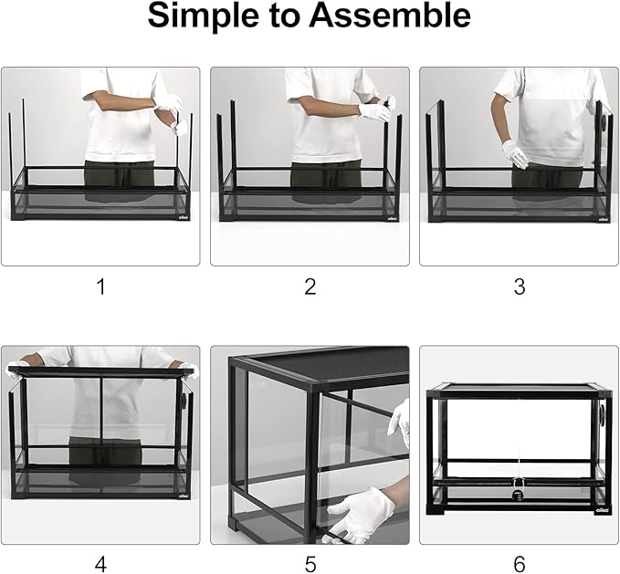 OIIBO Full Vision Glass Reptile Terrarium 27 Gallon, Double Hinge Door with Screen Ventilation Reptile Tank 24"x16"x16" (Knock-Down)