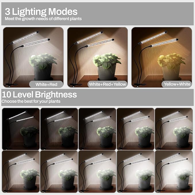 LEOTER Grow Lights for Indoor Plants - 84 LED Full Spectrum Clip Plant Growing Light with 5-Level Dimmable,Auto On Off Timing 4 8 12Hrs Perfect for Indoor Growing and Seed Starting